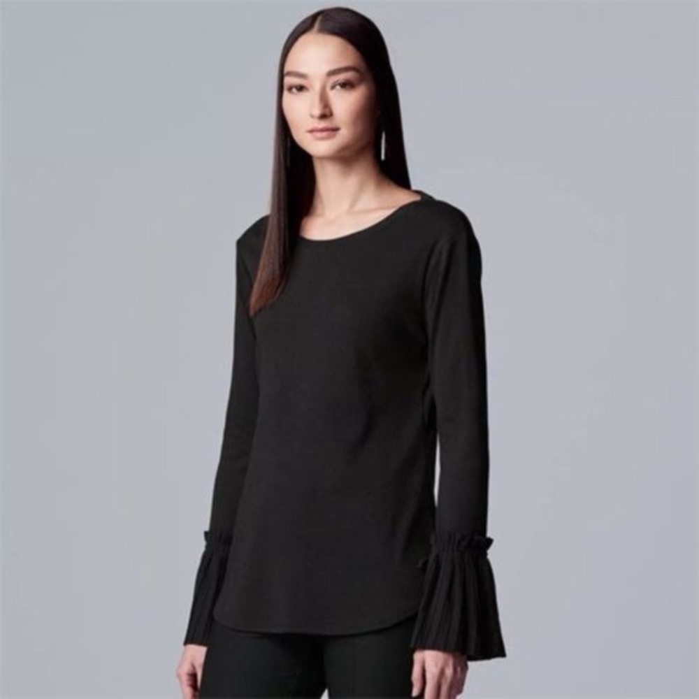 Simply Vera Vera Wang Chiffon Bell Cuffed Black Shirt